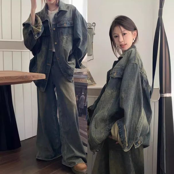 Women's Clothing Spring And Autumn New Versatile Loose Bf Lazy Style Salty Small Jacket Retro Distressed Denim Jacket For Women_mkmklike.com
