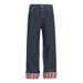 Color-Block Plaid Pocket Rolled Hem Denim Straight-Leg Men's Trendy Brand Design Sense Cuffed Niche Loose Wide-Leg Pants_mkmklike.com