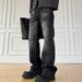 Men's Retro Distressed Black Straight Leg Jeans Spring Autumn 2026 Trendy Loose Casual Long Pants Mid Waist Cotton Trousers_mkmklike.com