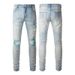 Men's Clothing Fashion Brand American Style Ripped Retro Jeans Patch Elastic Slim Fit Casual Men's High Street Men's Pants 645_mkmklike.com