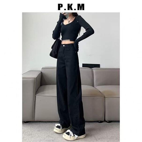 Women's High Waisted Wide Leg Jeans - Flowy Straight Loose Fit Trousers With Vintage Wash (White, Pink, Retro Blue, Light Blue, Black) - XS To 3XL_mkmklike.com