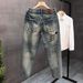Men's Clothing Street Washed Distressed Fashion Jeans Straight Loose High Street Vibe Style Long Pants_mkmklike.com