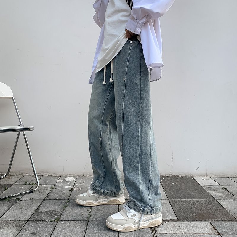 American Retro High Street Men's Jeans Straight Wide Leg Loose Fit Long Trousers Faionable Autumn Trendy Brand_mkmklike.com