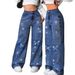 Women's Clothing Vintage Blue Distressed Jeans For Women - High Waist Straight Leg Denim Pants With Rhinestone Butterfly Embroidery_mkmklike.com