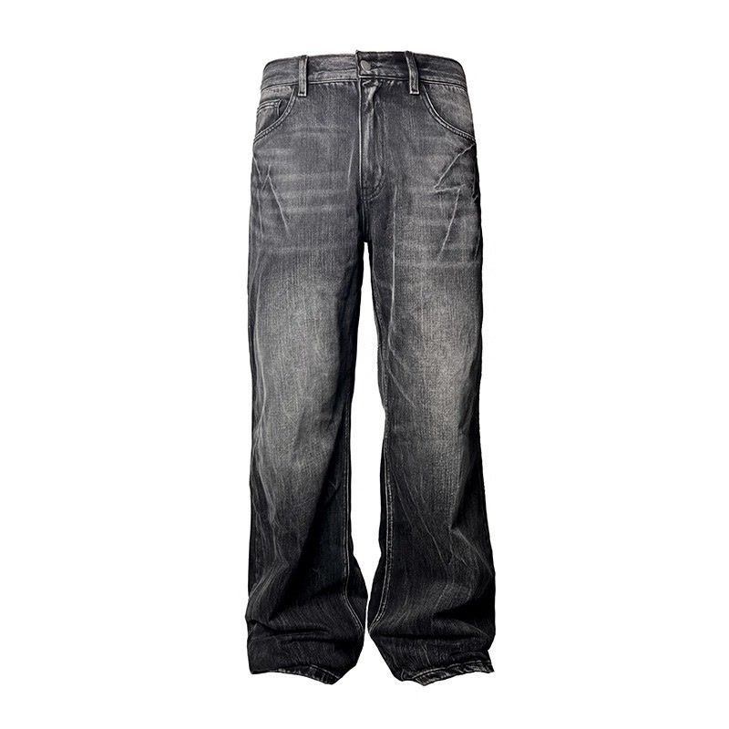Men's Relaxed Fit Straight Leg Jeans - Vintage Washed Denim Pants With Streetwear Vibe For Casual Wear_mkmklike.com