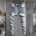 Men's Vintage Light Wash Slim Straight Leg Jeans Fashion Retro Distressed Denim Trousers Faded Look_mkmklike.com