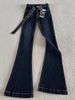 175 Tall Women's Extra-Long American High Street Retro Dark Blue Slim Fit Flared Jeans_mkmklike.com
