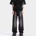 Men's Gradient Flared Jeans Black Gray Straight Leg Trousers Washed Distressed New Spring Autumn Style Sophisticated Cool_mkmklike.com
