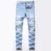 Suitable For All Seasons Ripped For Straight Leg Plus Size Light Blue Jeans Men_mkmklike.com