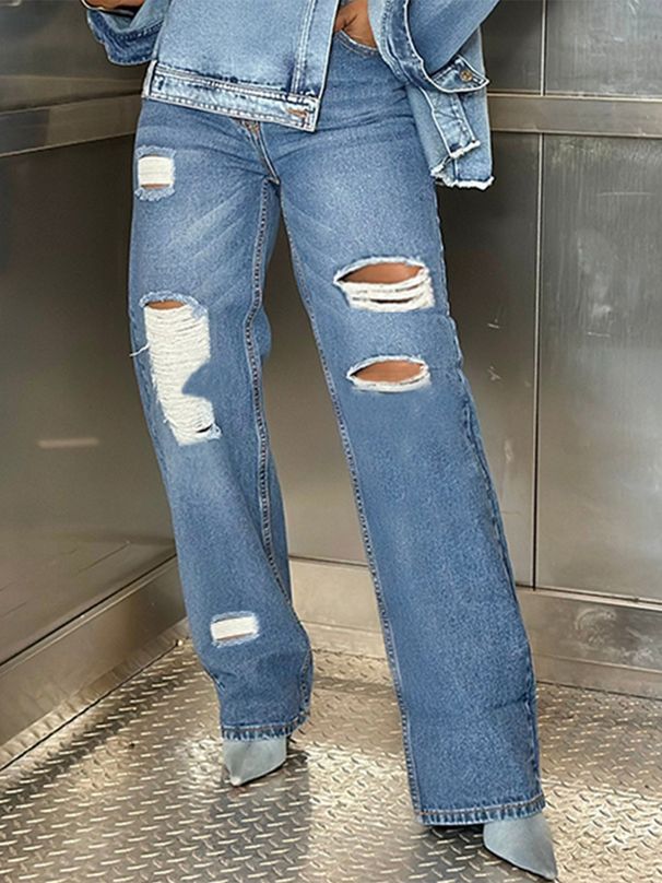 Distressed Straight-Leg Jeans For Women – Trendy Ripped & Relaxed Fit_mkmklike.com