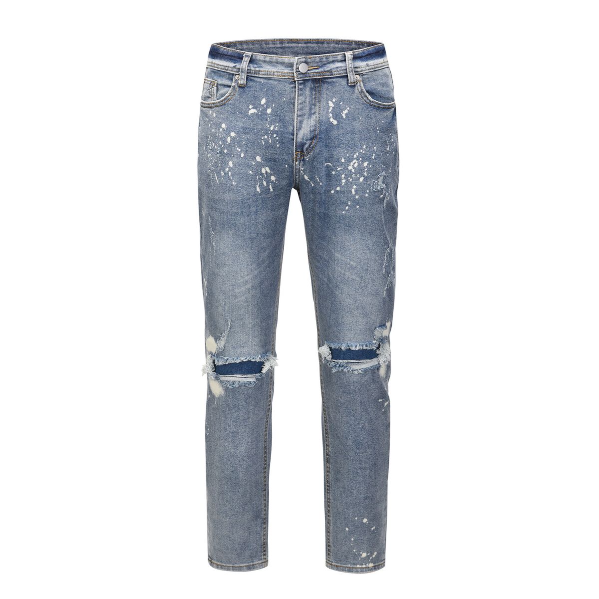 Men's Whiskered Jeans Trendy Hip Hop Hand Drawn Splatter Removal All Season Versatile Trousers New_mkmklike.com