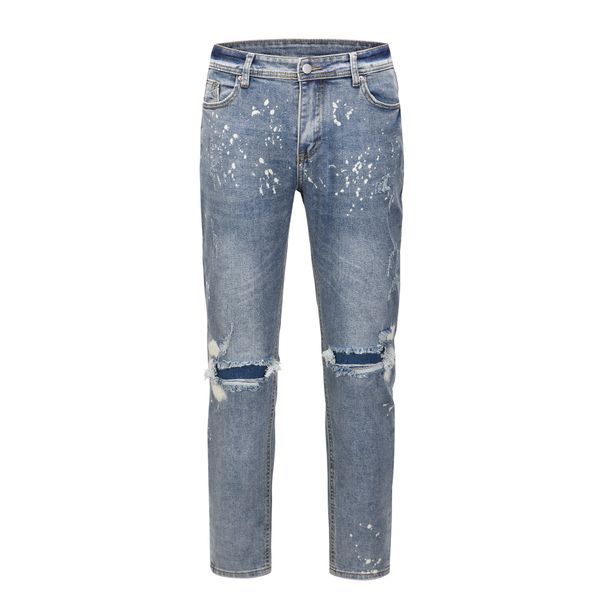Men's Whiskered Jeans Trendy Hip Hop Hand Drawn Splatter Removal All Season Versatile Trousers New_mkmklike.com