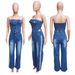 Women's Clothing Tube Top One Shoulder Slim Straight Wide Leg Denim Jumpsuit_mkmklike.com