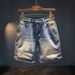 Men's Slim Fit Distressed Denim Shorts High Waist Trendy Retro Style Five Point Riding Breeches Cool Stylish Pants_mkmklike.com