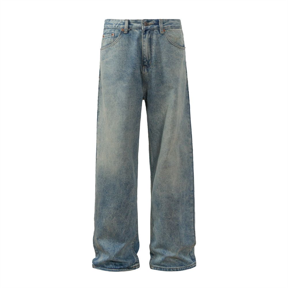 Men's Jeans Washed Vintage Casual Straight Long American Style Wasteland Gradient Floor-Length Dad Pants Versatile_mkmklike.com