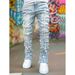 Men's Clothing Women's Stretch Denim Jeans - High Waist Straight Leg Pants With Printed Patchwork Design For Casual Wear (Blue, Pink, Khaki, Black)_mkmklike.com