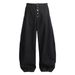 Unisex Black Raw Denim Curved Silhouette Jeans Button down American Style Loose Wide Leg Trendy Long Pants Versatile_mkmklike.com