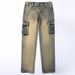High Street Retro Yellow Mud Color Multi Pocket Workwear Jeans Men's Loose Straight Tube Versatile Outdoor Motorcycle Denim Pants 50-135KG Can Be Worn_mkmklike.com
