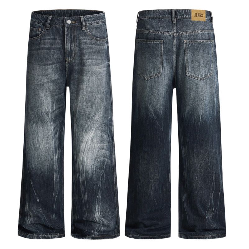 Men's Distressed Tie-Dye Jeans – Slim Fit Micro Flare Vintage Blue Denim Pants (XS-2XL)_mkmklike.com