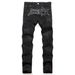 Men’s Black Distressed Jeans – High Street Style, Straight-Leg, Star Patch Denim Pants (28-36, Non-Stretch Cotton)_mkmklike.com