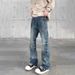 Retro Washed Denim Jeans – High-Street Straight & Flare Pants With Vintage Distressing (Unisex Classic Blue Relaxed Fit Everyday Trousers)_mkmklike.com