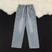 Men's Mid-Waist Straight Leg Jeans Loose Casual Drawstring Pants Japanese Trendy Washed Retro Blue Non-Stretch Long_mkmklike.com