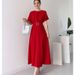 Women's Clothing new solid color fashion chest pleated belt dress long skirt_mkmklike.com