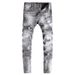 Men's Clothing High Street Fashion Retro Men's Jeans Distressed Gray Washed Ripped Patches Slightly Stretch Slim Fit Skinny Jeans Men's Trendy_mkmklike.com