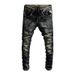 Men's Dark Retro Slim Fit Jeans European American Style Distressed Skinny Washed Trendy Stretchy Versatile Midweight Cotton Long_mkmklike.com