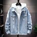 Streetwear Distressed Denim Jacket Men's Oversized Boyfriend Style Vintage Washed Workwear Coat With Raw Hem Detailing_mkmklike.com