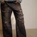 Men's Distressed Black Washed Jeans - Ripped Straight Leg Denim Pants With Oil Stains & Comfort Fit (Sizes 28-36)_mkmklike.com