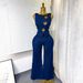 Women's Clothing Temperament Design Metal Button Round Neck Sleeveless Vest + High Waist Wide Leg Trousers Denim Suit For Women_mkmklike.com