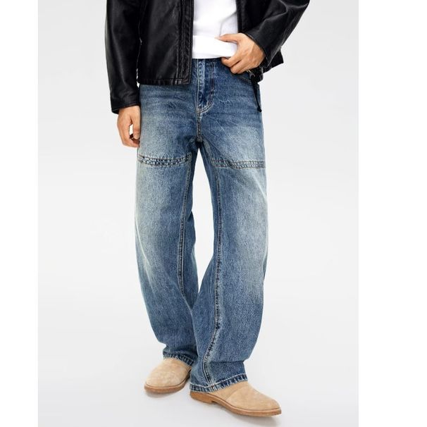 Men's Clothing High Street Retro Washed Hole Straight Jeans Men's Style Old Cleanfit Loose Wide Leg Casual Trousers Trend_mkmklike.com