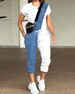 Women's clothing ready-made imitation denim splicing top + pants suit_mkmklike.com
