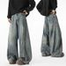 Vintage Washed Denim Jeans For Men – Retro Wide-Leg Flared Pants With Contrast Stitching, 90s Baggy Streetwear Style, Distressed Loose Fit_mkmklike.com