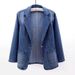 Women's Clothing Slim Fit Suit Collar Solid Color Cardigan Slim Fit Denim Blazer For Women - Single Button Open Front Jacket With Notch Lapel, Casual_mkmklike.com