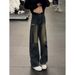 Men's Deconstructed Patchwork Jeans Straight Leg Loose Fit Wide Leg American High Street Style Trendy Cool Retro Washed Trousers_mkmklike.com