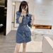 ELLE ELLE ELLE New Autumn French Style Elegant Youthful Slim Waist Slimming Denim Dress_mkmklike.com