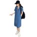 Denim Women's Spring Autumn Deep Blue Shirt Dress, 2025 New Style, Internet Famous Korean Version, Loose Casual Dress_mkmklike.com