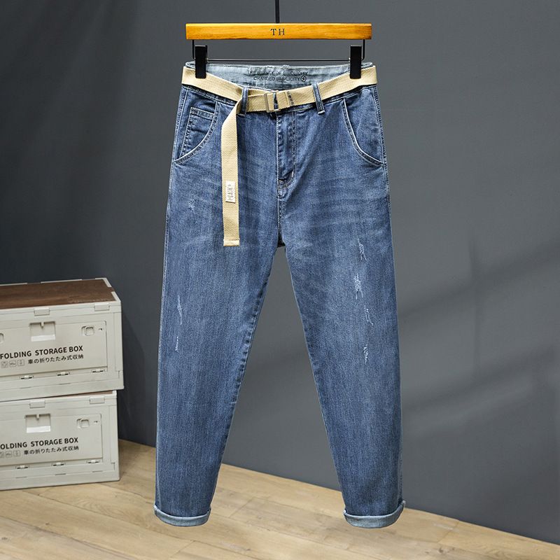 Factory Direct Sales Trendy Brand Hand-worn 9-point Pants Men's Thin Material Slim And Thin Small Feet Large Size Harlan Jeans 9 Points_mkmklike.com