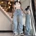 Women's Embroidered High Waist Wide Leg Jeans Five Pointed Star Appliqué Unique Straight Leg Floor Length Pants Spring Autumn Style Loose Fit_mkmklike.com