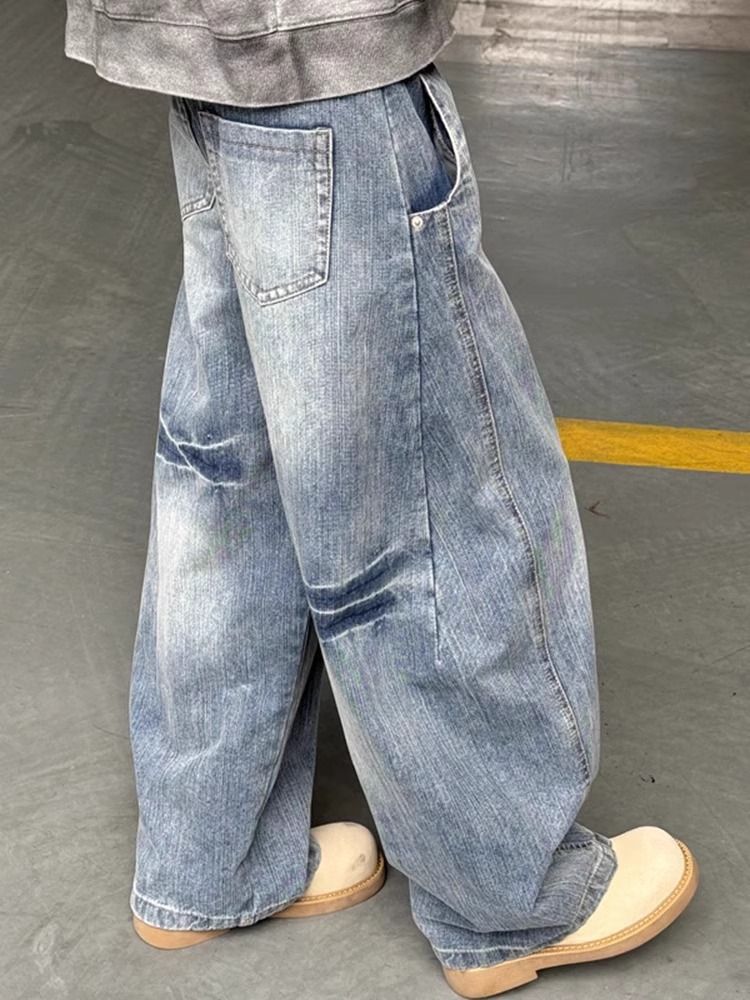 Men's Vintage Hip-Hop Striped Wide Leg Jeans - Retro Loose Fit Denim Pants With Unique Design For Casual Streetwear_mkmklike.com