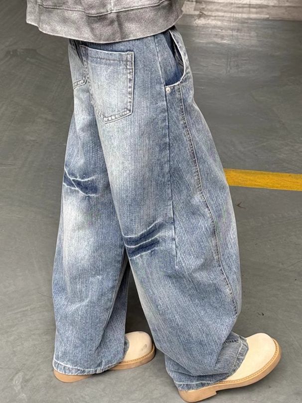 Men's Vintage Hip-Hop Striped Wide Leg Jeans - Retro Loose Fit Denim Pants With Unique Design For Casual Streetwear_mkmklike.com