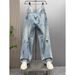 Men's Clothing Ice Blue Washed Denim Jeans Loose A-Line Wide Leg Men's Spring Summer American Style Cleanfit Vibe Trousers_mkmklike.com