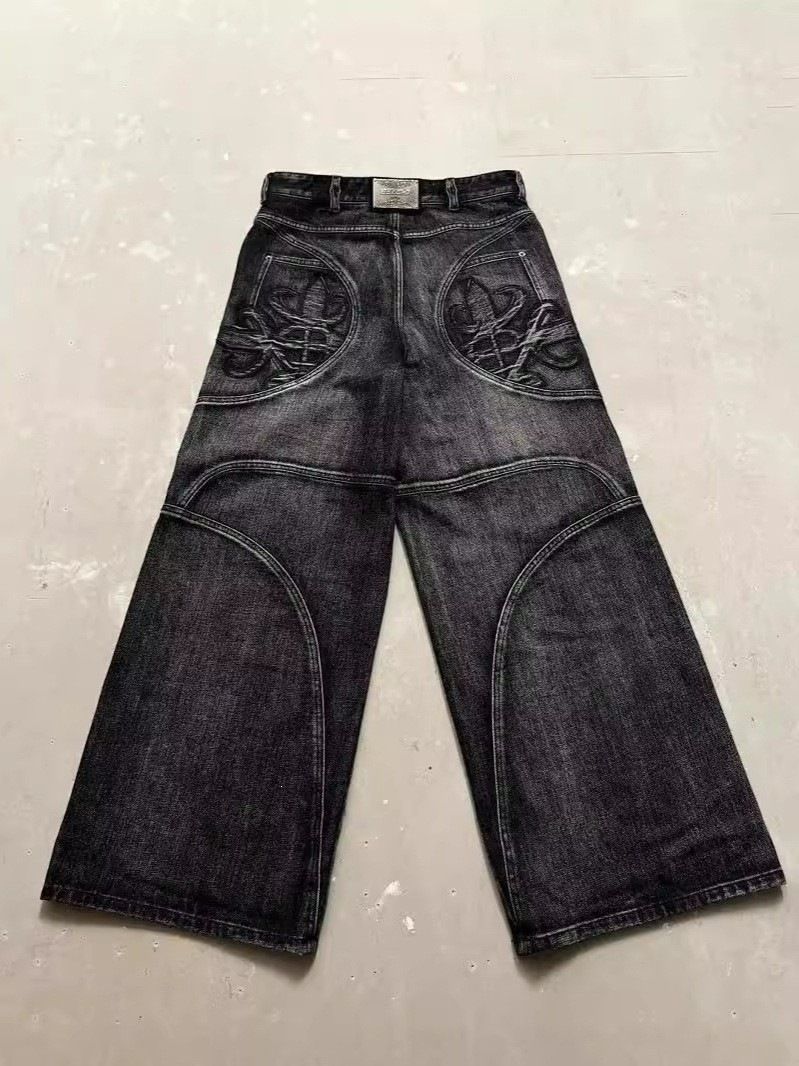 Retro Y2K American Style Loose Fit Jeans with Zipper Stitching Patch Stripe Embroidery And Fur Trim for Women_mkmklike.com