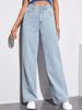 Women's Vintage Washed Denim Jeans - Straight Leg, Mid-Rise, Lightweight Cotton Blend, Distressed Casual Pants For Streetwear_mkmklike.com