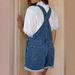 Women's Adjustable Strap Denim Overalls With Rolled Hem - Vintage Washed Blue Casual Jumpsuit For Everyday Wear_mkmklike.com