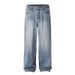 Men's Washed Blue Relaxed Fit Straight Leg Jeans – Summer Casual Denim Pants With Classic Comfort_mkmklike.com