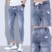 Light-colored Jeans Men's Elastic Men's Denim New Casual Men's Pants Summer Casual Pants Loose Pants Nine-point Pants_mkmklike.com