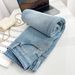 Women's Light Blue Flannel-Lined Straight Leg Jeans - High Waist, Relaxed Fit, Vintage Style, Slimming Wide Leg Pants For Winter_mkmklike.com